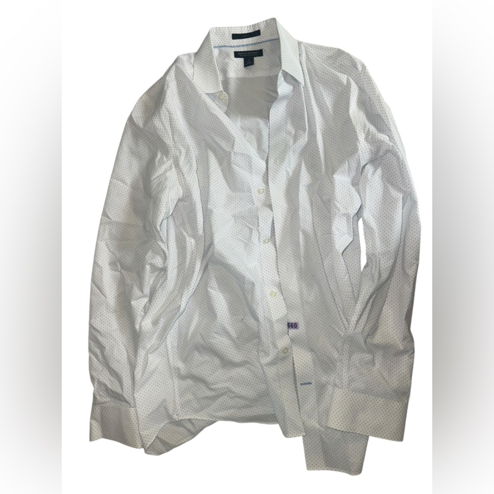 Banana Republic White and Blue Polka Dot Shirt